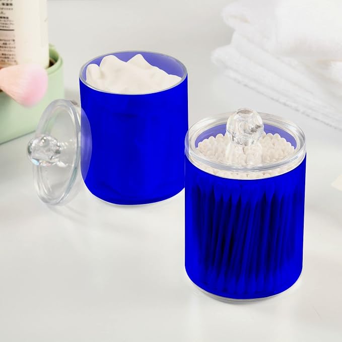 Blue Qtip Holder Organizer Dispenser Cotton Swabs Cans Plastic Jars - Image 5