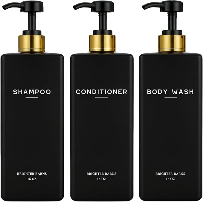 Black Shampoo and Conditioner Dispenser Set by Brighter Barns by BrighterBarns