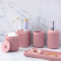 Resin Pink Bathroom Accessories Set 5 Pcs, Lotion Soap Dispenser, Toothbrush by BetterbathroomwithXLHOME