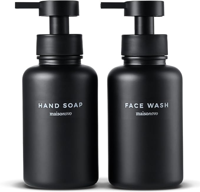 MaisoNovo Glass Foaming Soap Dispenser 14 Oz | Black Glass Black Pumps x 2 by MaisoNovo-TheArtofSustainableLiving