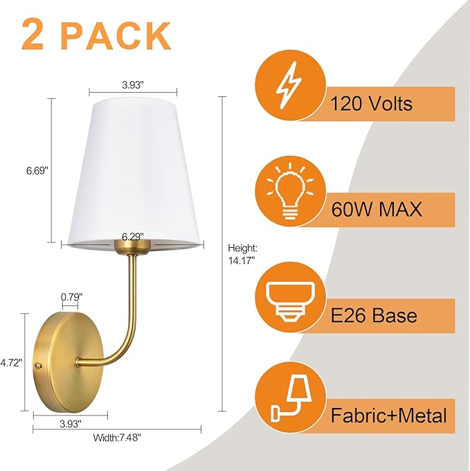 Antique Brass Hardwired Wall Sconce Set of 2 - Image 3