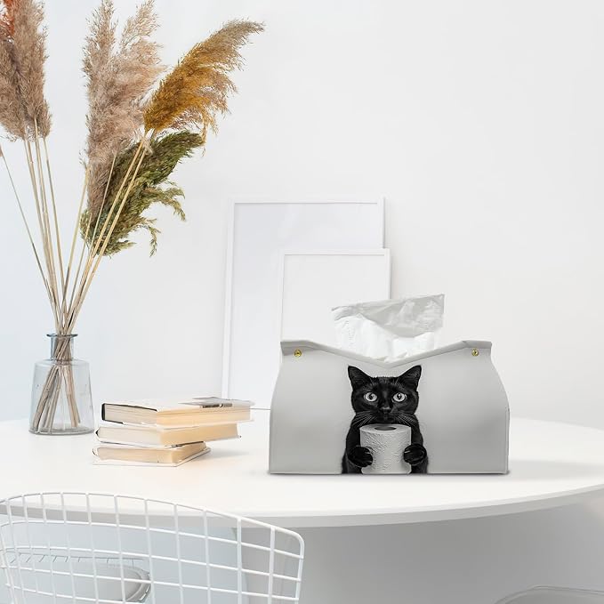 Cute Black Cat Leather Tissue Box Cover - Image 3