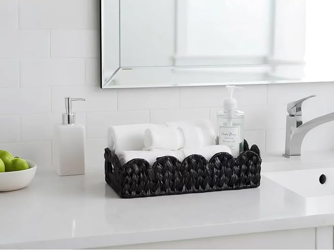 Black Toilet Basket, Scalloped Wicker Basket - Image 4