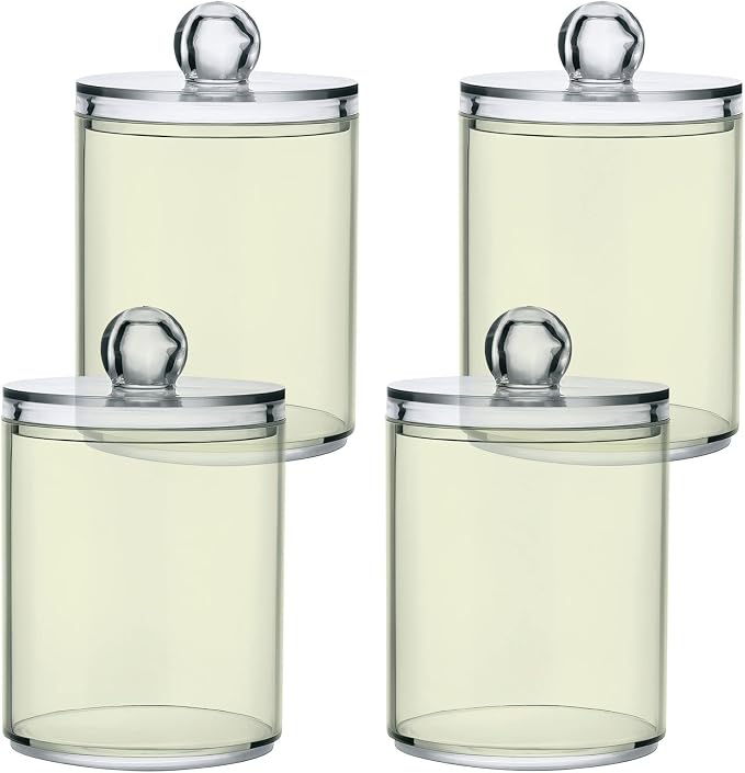 Beige Qtip Holder Organizer Dispenser Cotton Swabs Cans Plastic Jars by SHJI