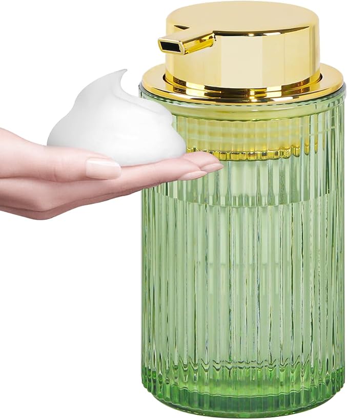 Foaming Soap Dispenser, 12 Oz Green Glass Foam Hand Soap Dispenser, Refillable by Tonxus