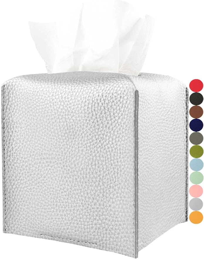 Silver Tissue Box Cover Leather – Square Tissue Box Holder by JESMINI