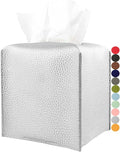 Silver Tissue Box Cover Leather – Square Tissue Box Holder by JESMINI