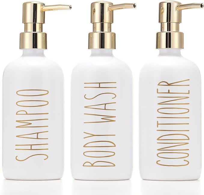 HOMCDALY Shampoo and Conditioner Dispenser Set of 3, 21oz Shower Soap Bottles by HOME