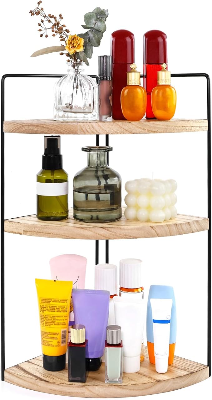 Corner Bathroom Counter Organizer Countertop Brown, 3-Tier Corner Shelf Wood by Unknown