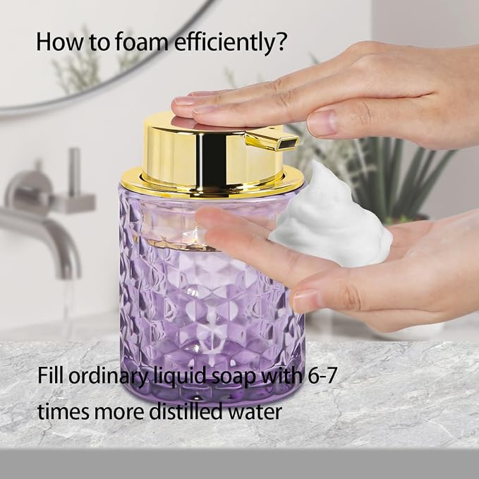 Purple Glass Foaming Soap Dispenser, Bathroom Refillable 10 Oz Foam Hand Soap - Image 6