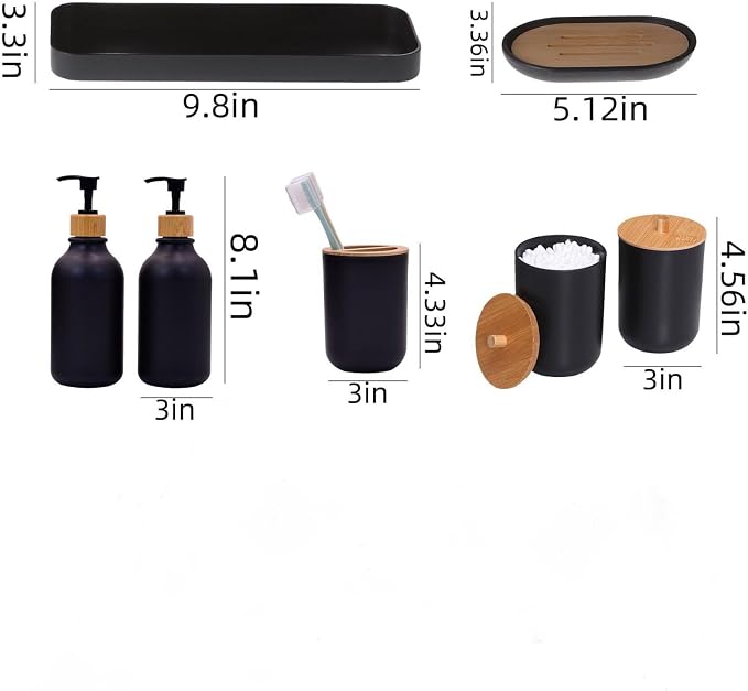 Matte Black Bathroom Accessories Set 7 Pcs, Bamboo Bathroom Accessories Sets - Image 7