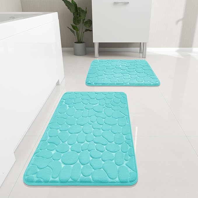 YIHOUSE Bathroom Rugs Mat Set 2 Piece Teal, Memory Foam Bath Mats Sets by YIHOUSE