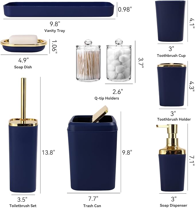 Navy Blue Bathroom Accessories Set, Soap Dispenser, Soap Dish, Toothbrush - Image 8