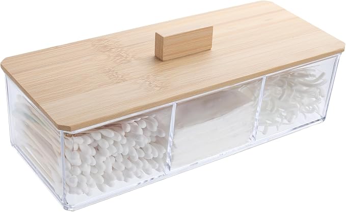 Wood Qtip Holder 3 Compartments Cotton Ball and Swab Holder Organizer by Sohalejr