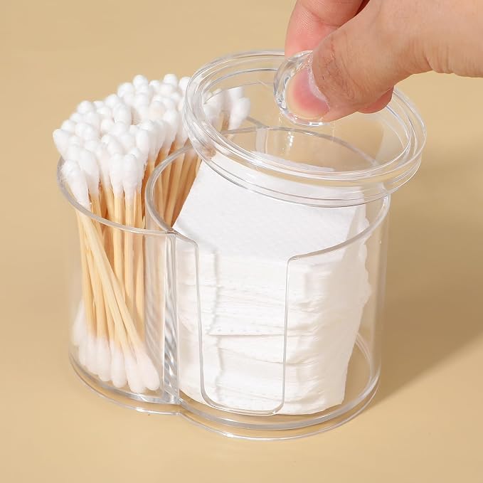 Yolev Qtip Holder with Dual Compartments Clear Cotton Round Holder Plastic - Image 2