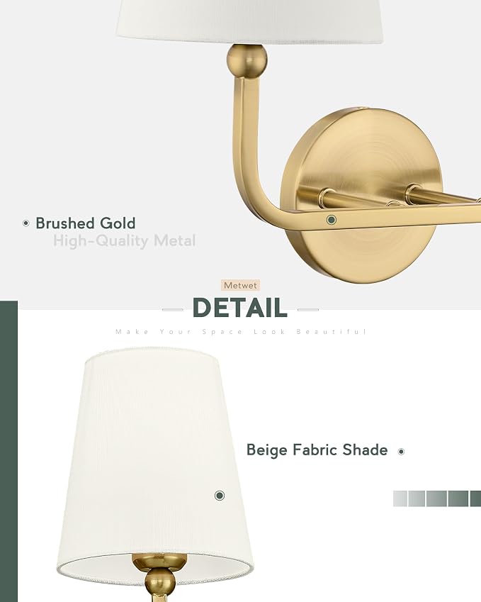 5-Light Bathroom Light Fixtures, Brushed Gold Vanity Lights - Image 4