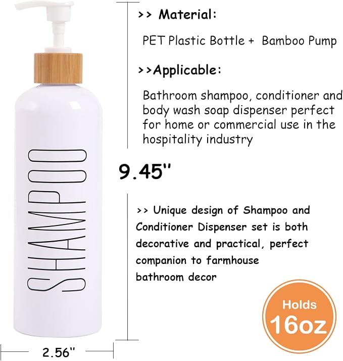 HOMCDALY Shampoo and Conditioner Dispenser, 16oz 3-Pack Refillable Shampoo and - Image 4