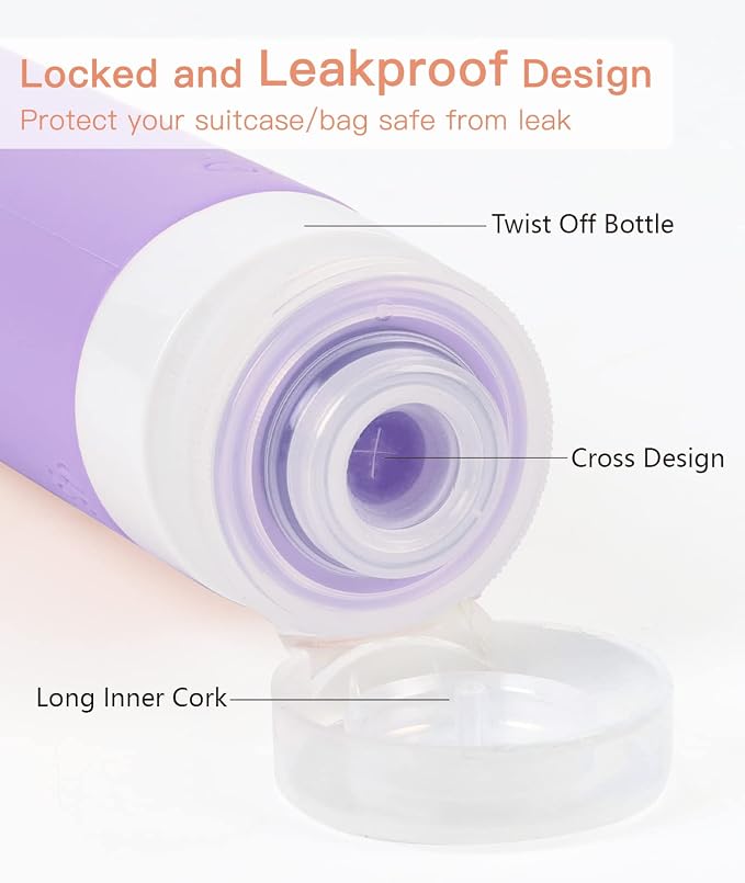 Quatish Travel Bottles for Toiletries 6 Pack, Original Patented Leakproof 3 oz - Image 2