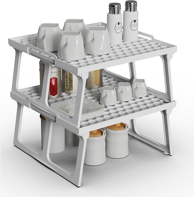 ums Plastic Kitchen Cabinet Shelf Organizer, Shelf Riser, Usable Storage Rack - Image 7