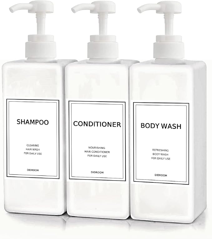 Modern Shampoo and Conditioner Dispenser Refillable Pump Bottle Set Empty by DIDROOM