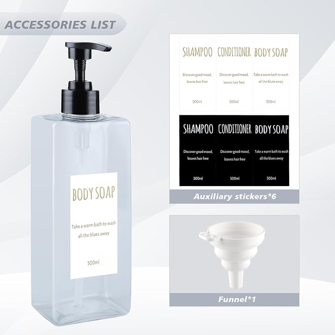 Shampoo and Conditioner Dispenser Modern Refillable Shampoo Pump Bottles - Image 2