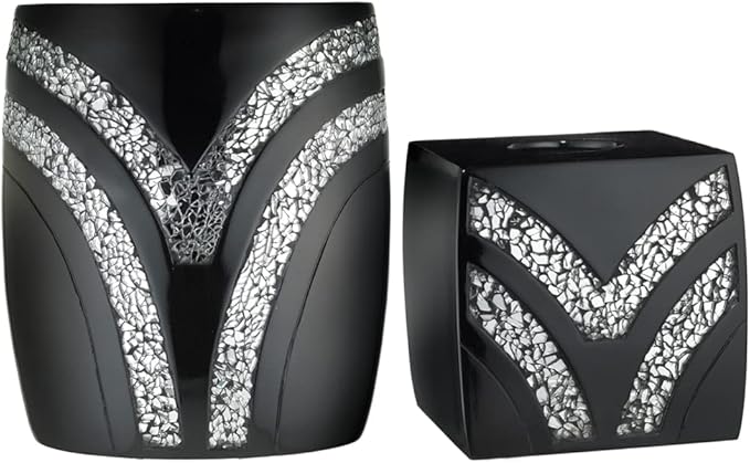 Zahari Home 2pc Sinatra Black Modern Bath Accessories Set Waste Basket & Tissue by ZahariHome