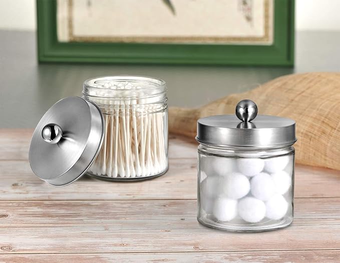 SheeChung 2-Pack Brushed Nickel Mason Jar Qtip Holder - Image 3