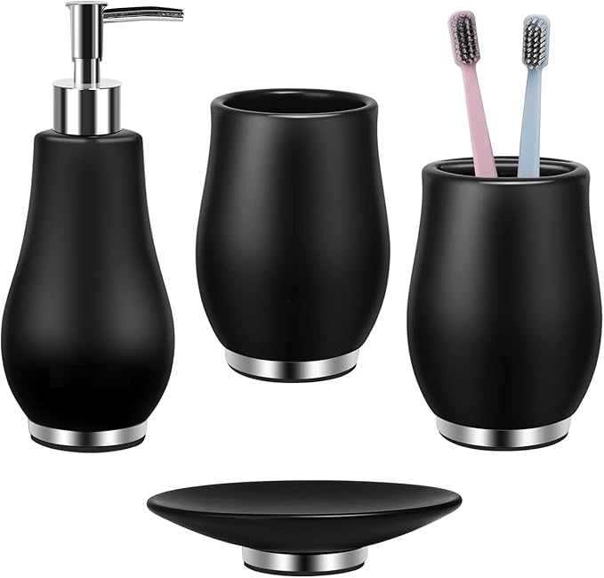 Bathroom Accessories Set 4 Pcs Toothbrush Holder Soap Dispenser Ceramic by RQYIXI