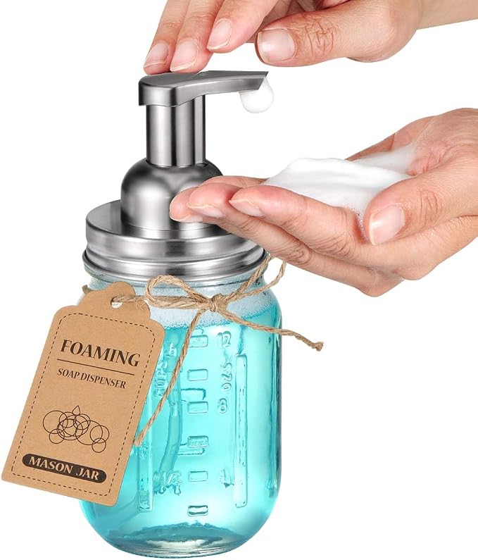 Amolliar Mason Jar Foaming Soap Dispenser, Plastic Soap Pump, Refillable Hand - Image 3