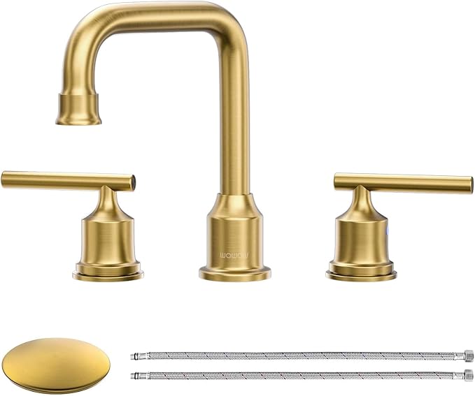 WOWOW Brushed Gold Bathroom Faucet Widespread Bathroom Sink Faucet 2 Handle by WOWOW