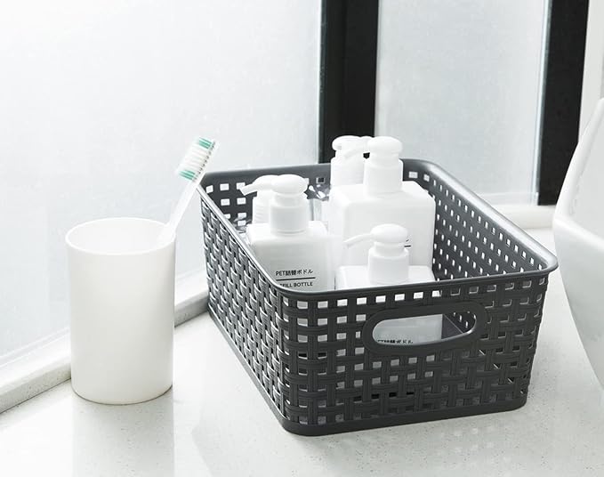 Grey Plastic Woven Storage Basket - Image 6