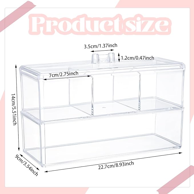2 Layer Qtip Holder Transparent 3 Compartments Cotton Ball and Swab Holder - Image 2