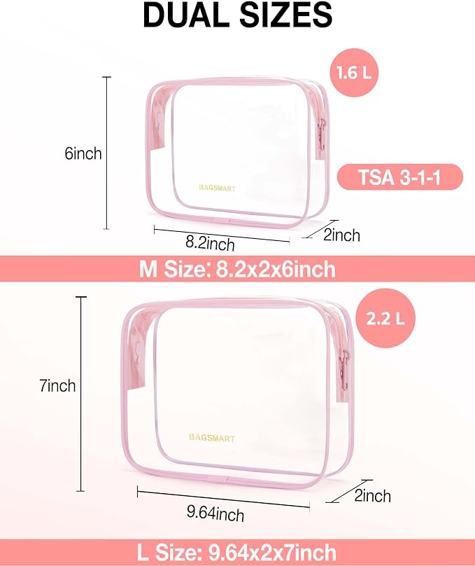 BAGSMART Clear Toiletry Bag, TSA Approved Travel Toiletry Bag Carry On Travel - Image 2