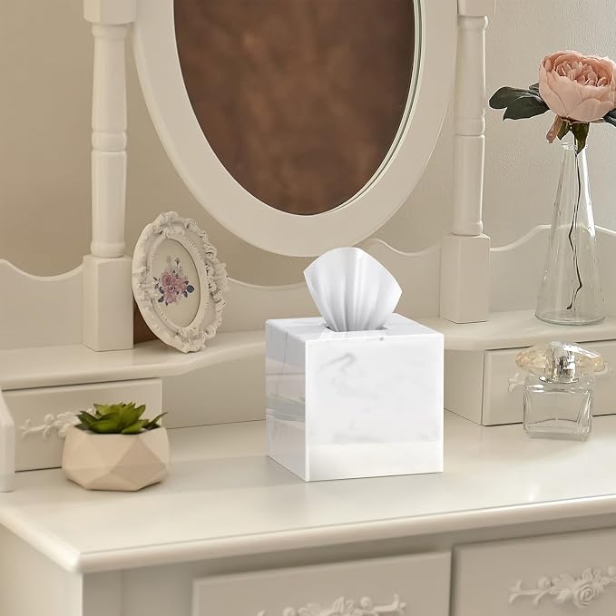 SILUT Tissue Box Cover Square, Marble Texture Tissue Box Holder, Decorative - Image 5