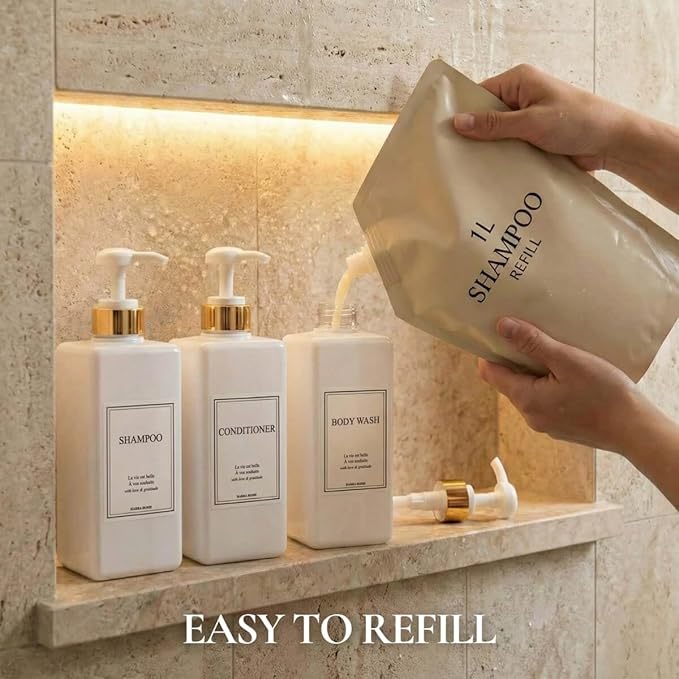 Modern Gold Design Shampoo and Conditioner Dispenser, Large 27oz Shower Soap - Image 5