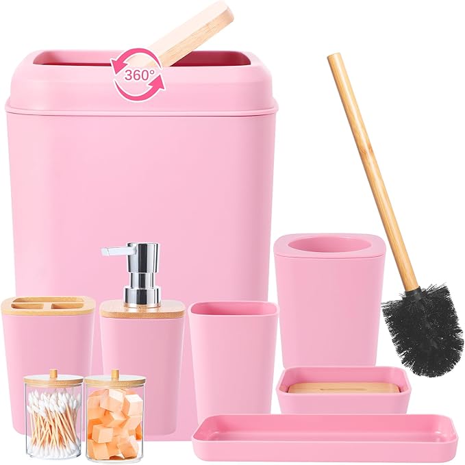 Bathroom Accessories Set, 9 Piece Pink Bathroom Decor Sets by BetterbathroomwithXLHOME