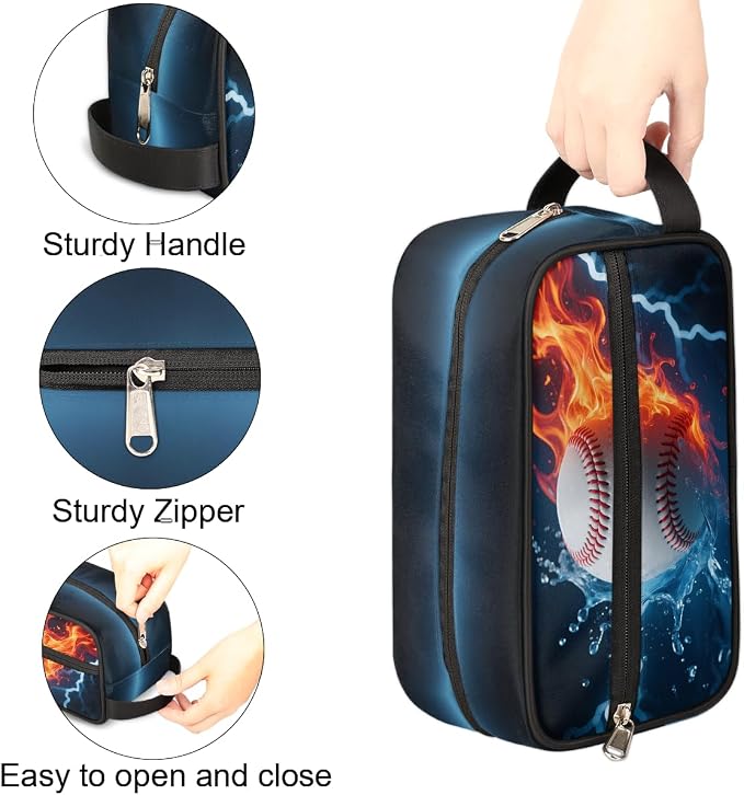Abstract Fire Water Baseball Kids Toiletry Bag - Image 4