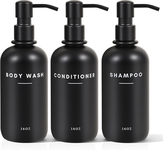 Set of 3 Shampoo and Conditioner Dispenser Stainless Steel Pump Head - 16oz by DIDROOM