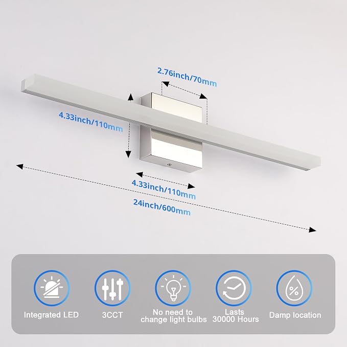Combuh 24Inch LED Bathroom Vanity Light Bar, Color Changing 3CCT Dimmable - Image 5
