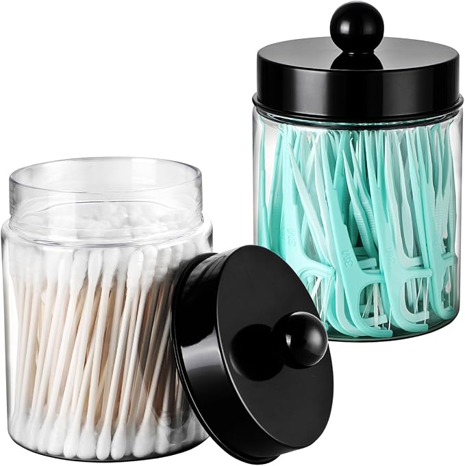 3PC Farmhouse Decor Qtip Holder Apothecary Jars Bathroom Vanity Storage - Image 2
