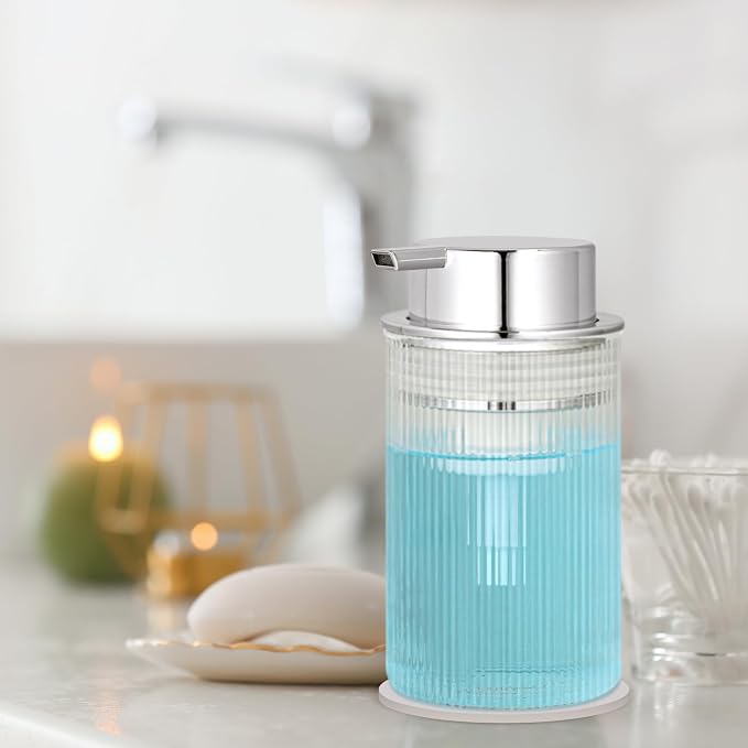 NiHome 14oz Ribbed Glass Foaming Hand Soap Dispenser, High-Capacity Easy to - Image 7