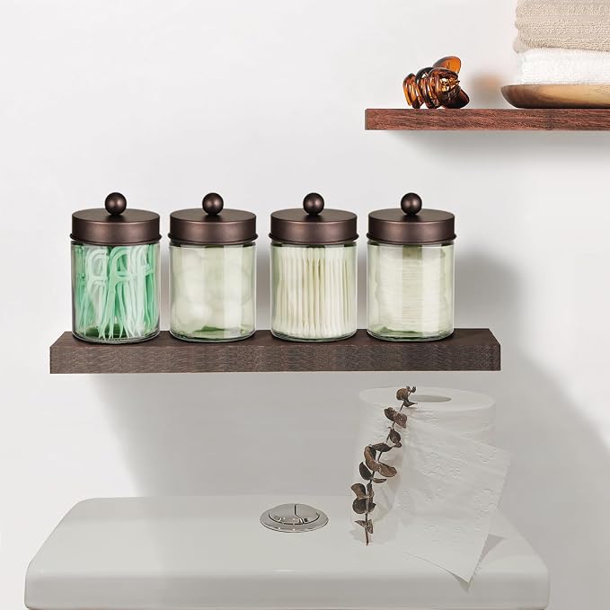 Amolliar Sage Green Qtip Holder, Glass ApothecaryJar Metal Lid & Stickers - Image 4