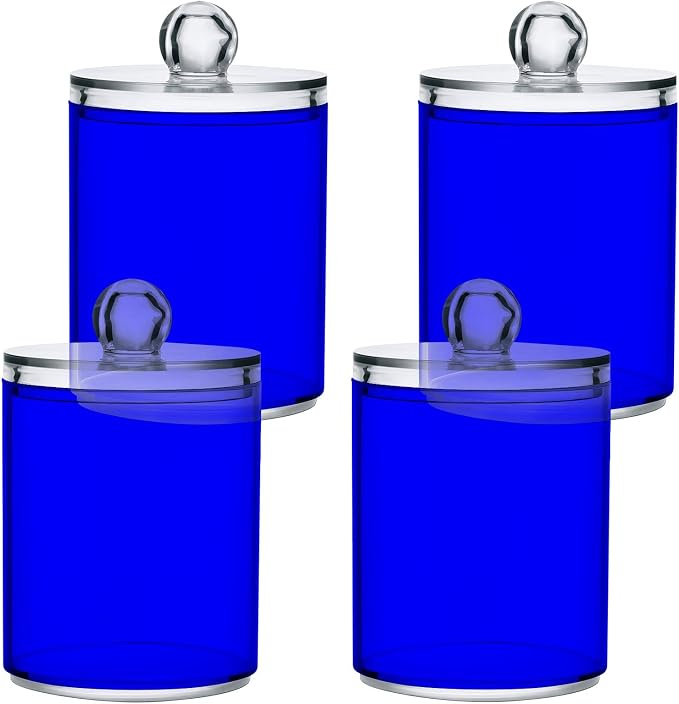 Blue Qtip Holder Organizer Dispenser Cotton Swabs Cans Plastic Jars by SHJI
