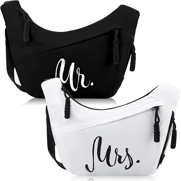 2 Pcs Wedding Gift Mr Mrs Crescent Bag Mr Mrs Travel Sling Crossbody Bag by Unknown