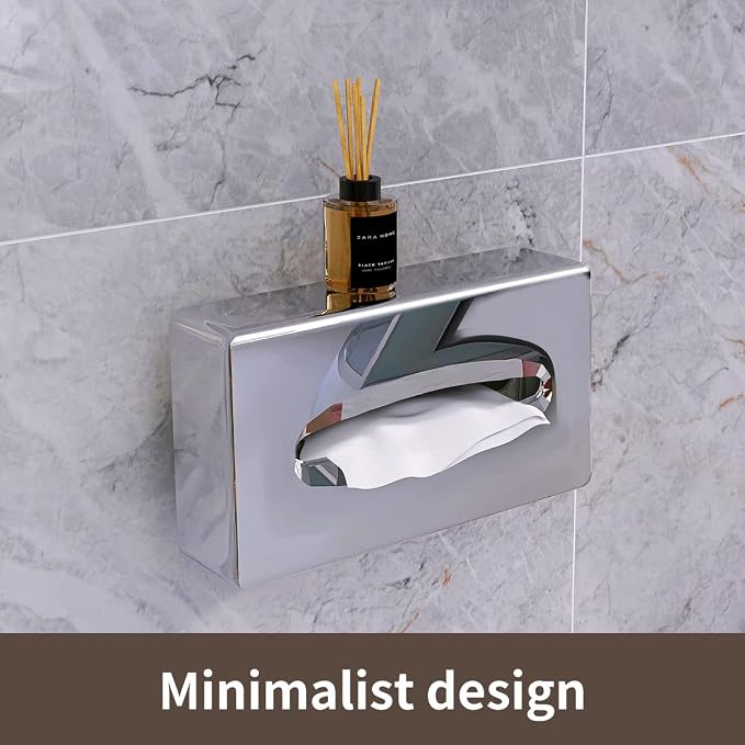 Tissue Box Cover, Rectangular Mirror Wall Mounted Facial Paper Holder Dispenser - Image 2