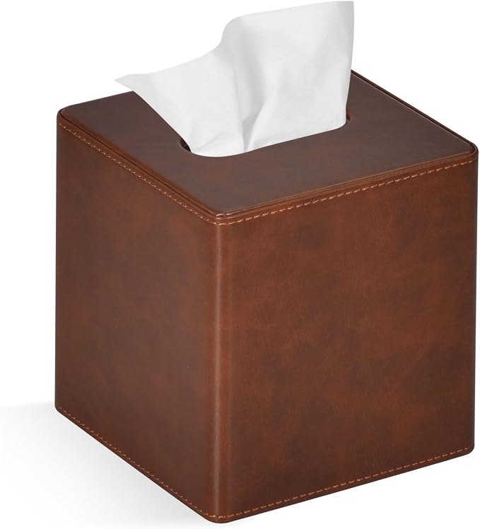 Tissue Box Cover Square PU Leather Facial Tissue Box Holder by GOLRANLYE