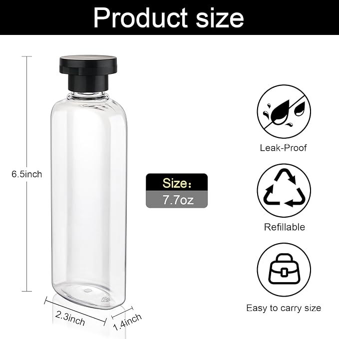 Travel Shampoo and Conditioner Bottles 7.7oz 3 Pack Leak Proof Squeeze Bottles - Image 2