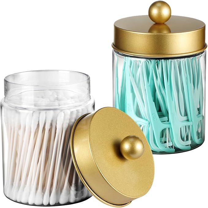 3PC Farmhouse Decor Qtip Holder Apothecary Jars Bathroom Vanity Storage - Image 3