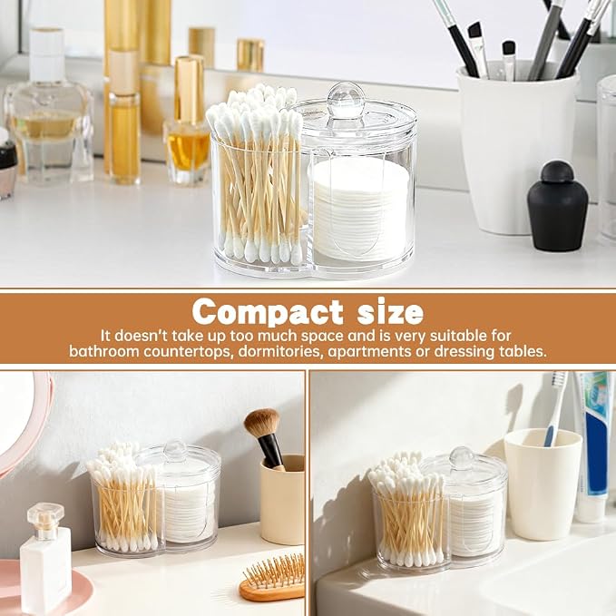 Q Tip Holder, 2-Grid Acrylic Cotton Swab & Cotton Pad Holder, - Image 5