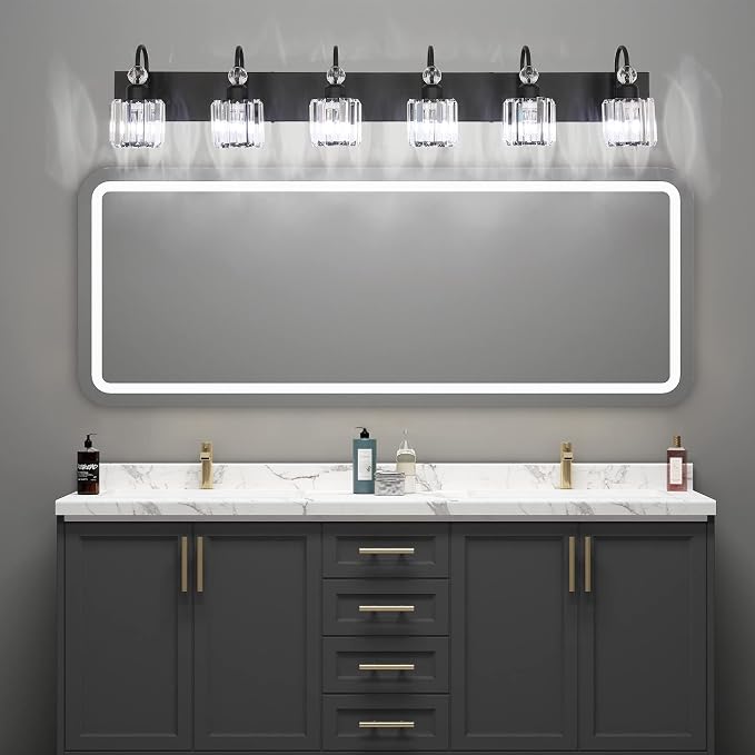 Ralbay Modern 6-Light Black Crystal Vanity Lights - Image 4